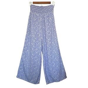 Sienna Sky Floral Wide Leg Pants Blue Pull On Boho Floral Beach Festival Medium